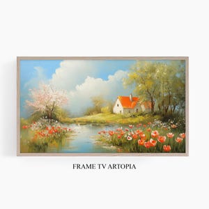 Spring Lake Cottage Landscape Painting for Samsung Frame TV (Digital Download)