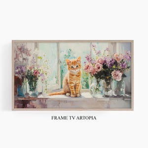 Kitten and Flowers Painting for Samsung Frame TV (Digital Download)