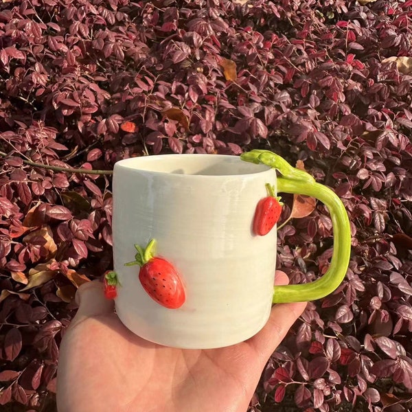 Cute Strawberry Cup 3D Strawberry Slice Extra Large Coffee Cup Handmade Cup Tea Lover Mother's Day Gift