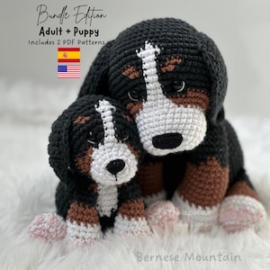Bernese Mountain Dog Crochet Pattern Bundle | Adult + Puppy Amigurumi Dog Patterns PDF | Boyero de Berna Patrón Español Inglés | Dog Set
