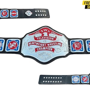 Cintura da campione dei pesi massimi della NWA Television / Piastre in zinco CNC / Cinturino in morbida pelle nera / Replica taglia adulto