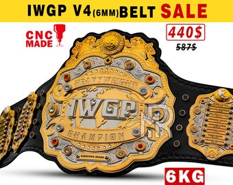 IWGP World Heavyweight Wrestling Championship V4 Replica Belt 6MM Zinc (4Layers) 3D CNC Machine Made Plates on Real Leather (5To6 Kg) Weight