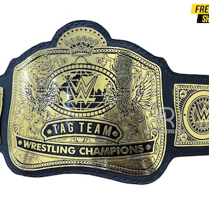 Tag Team Wrestling Championship Belt: Adult Size Replica, Brass Plates, Real Leather