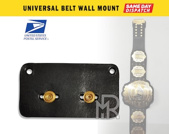 Championship Belt Hanging Wall Mount Universal Belt Wall Hanger Real Leather with Brass Buttons