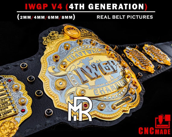 IWGP V4 Heavyweight Championship Belt , Japanese Pro Wrestling Title Brass Gold Plates 2MM–8MM, Collectors Fan Gift