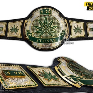 420 Stoner Wrestling Gürtel - Titel der Cannabisblatt-Meisterschaft - Weed Geschenk mit Ganja Design - Bob Marley inspirierter Trophäengürtel für Raucher