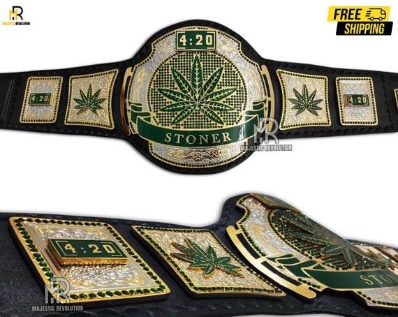 420 Stoner Wrestling Belt - Cannabis Leaf Championship Title - Weed Gift with Ganja Design - Bob Marley Inspired Trophy Belt for Smokers