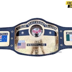 NWA Domed Globe Championship Replica Belt: Brass Plates, Genuine Leather