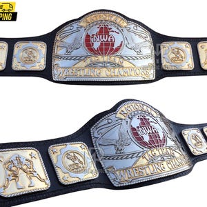 NWA National Tag Team Championship Replica Belt: Real Leather Strap, CNC Zinc Plates