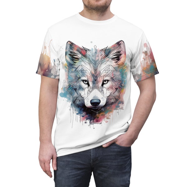 Colorful ABSTRACT WOLF Animal & Pop Culture Psychedelic SHIRT, Unisex Wildlife Surrealism Polyester Tee Outfit