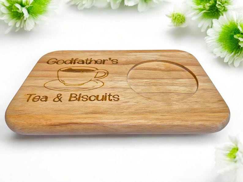 Wooden tea tray styled with mug and flowers – gift for tea or coffee lover