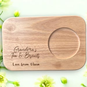 Personalised Tea & Biscuit Board – Engraved Wooden Serving Tray, Custom Gift for Tea/Coffee Lovers, Mum, Dad,Grandad, Birthdays, Mothers Day