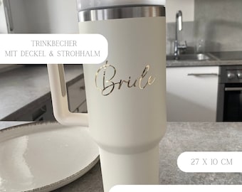 Tasse de mariée I Gobelet avec nom | Gobelet de mariée I Gourde avec paille IDBouteille avec couvercle I Gobelet personnalisé