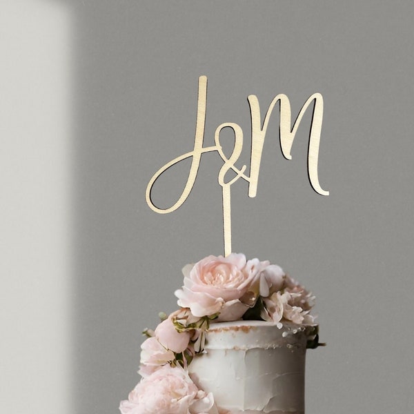 Initials Wedding Cake Topper, Wooden Monogram Rustic Wedding Cake Topper, Custom Personalised Gold Silver Cake Topper