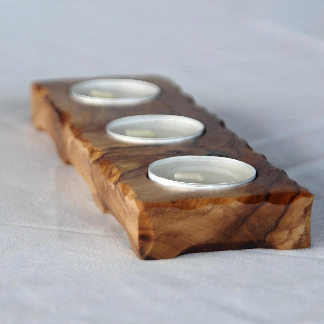 Teak Wood Tea Light Candle Holder for Three Candles Rustic Home Decor ...