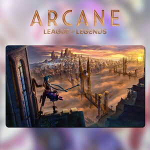 Jinx Arcane LOL - Tappetino per mouse/tappetino da scrivania: bordo cucito 24"x 14" (600 x 350 mm)