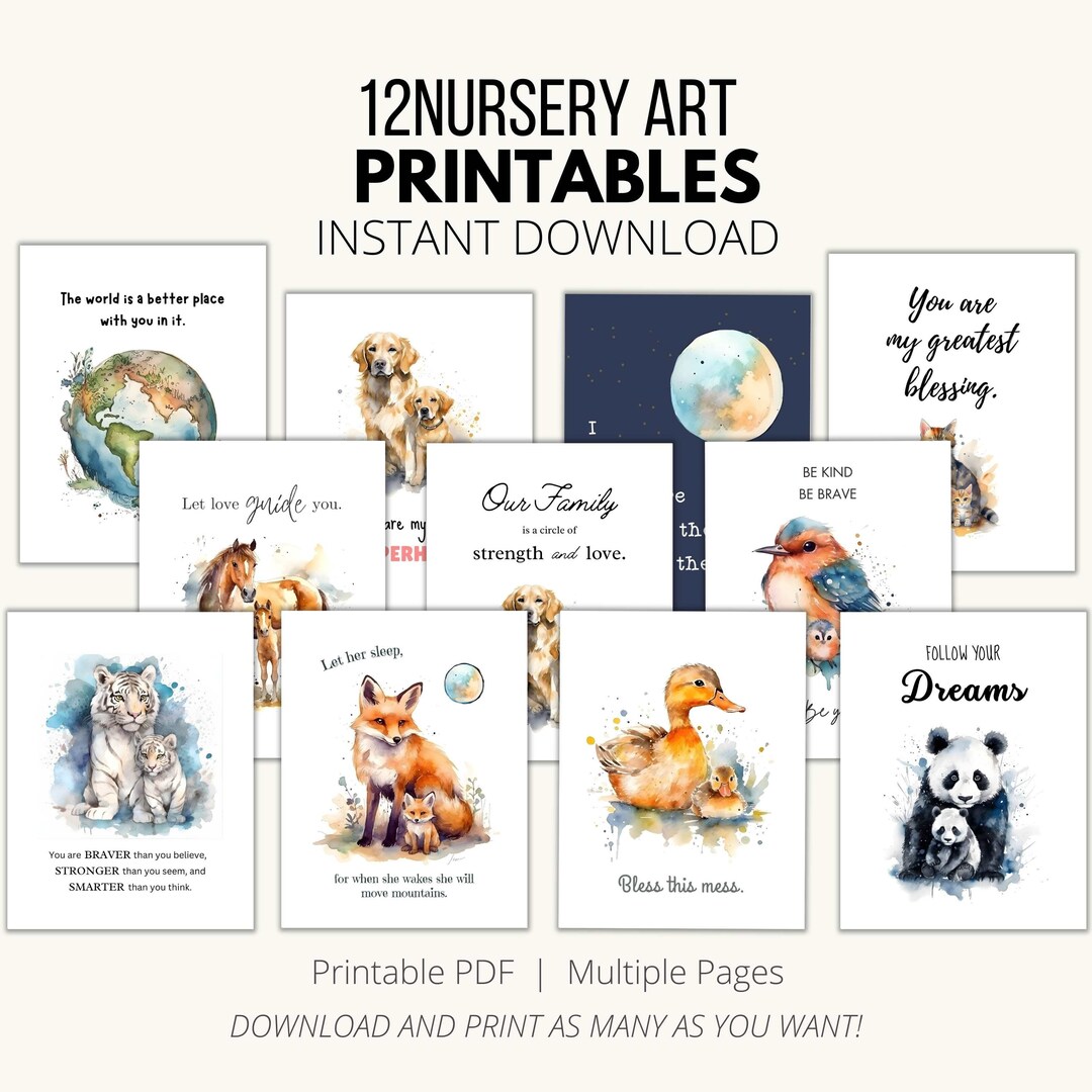 12 Nursery Art Printables Instant Digital Download, Nursery, Wall Art ...