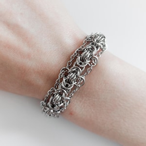 Kettenarmband | Verstellbar | Edelstahl | Silberfarben | Handgefertigt