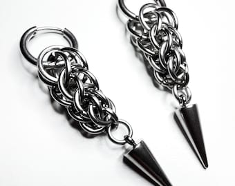 Perzische Chainmail Dangle Oorbellen met Spikes | Roestvrij staal | Zilverkleur | Handgemaakt