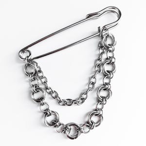 Chainmail brooch with chain | Stainless steel | Silver-colored | Handmade