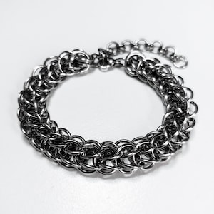 Armband im persischen Kettenhemd-Stil | Verstellbar | Edelstahl | Silberfarben | Handgefertigt