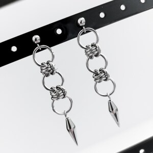 Chainmail earrings with spikes | Stainless steel | Silver-colored | Handmade