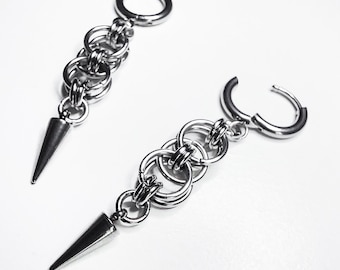 Celtic chainmail earrings with spikes | Stainless steel | Silver-colored | Handmade