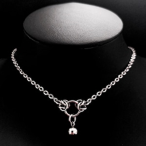Chainmail choker necklace with ring and pearl | Adjustable | Stainless steel | Silver-colored | Handmade