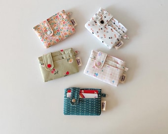 Handmade Cotton Card Holder with Keychain - Eco-Friendly Snap Wallet