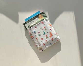 Padded Fabric Book Sleeve, Cotton Organizer Bag, Journal Pouch