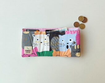 Handmade Cat Face Bifold Wallet - Vegan Fabric Coin & Card Holder
