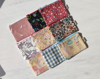 Neceser de tela de algodón con cremallera, tarjetero estampado floral, monedero, neceser pequeño