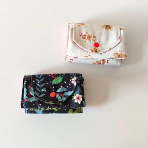 Carteira de tecido dobrável feita à mão - Porta-cartões compacto feminino, bolsa de algodão minimalista, presente de Natal para filha ou amiga