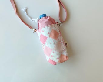 Handmade Floral Cotton Water Bottle Bag - Crossbody Sling Carrier