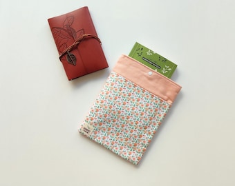 Book Sleeve with Pocket, Floral Book Case,  Padded Fabric Journal Pouch