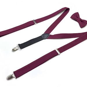 WINE Linen Suspenders & Bow tie, Ring Bearer Outfit, Page Boy, Groomsmen, Wedding, Baby, Toddler, Men, Ties , Neckties ,Personalization