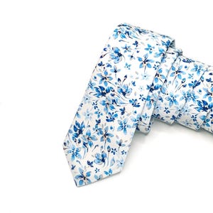 DUSTY BLUE Floral Necktie, Shades of blue White floral Necktie , Blue Wedding Necktie , Bow Tie , Suspenders , Pocket square , Kids ties