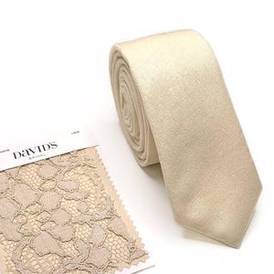 CHAMPAGNE Linen Skinny Men&#39;s Wedding Tie, Groomsmen Tie, David&#39;s Bridal , Wedding Gift, HandMade, Wedding Necktie For Men , Personalization
