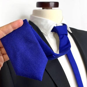 Cobalt Blue Linen Tie , Sapphire Wedding Necktie ,Groomsmen Ties , Bow Tie , Suspenders , Pocket square , Kids tie and bow tie