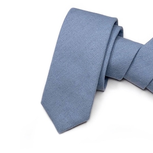 Dusty Blue Linen Necktie , Dusty Blue Skinny Men&#39;s Wedding Tie, Groomsmen Tie, David&#39;s Bridal , Wedding Gift, HandMade, Personalization