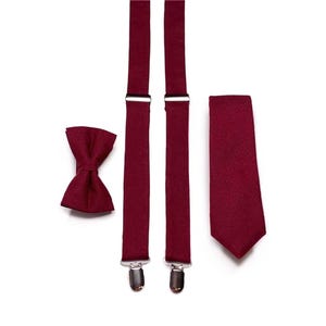 Burgundy Linen Necktie , Maroon Wedding Tie, Groomsmen Ties , Bow Tie , Suspenders , Pocket square , Kids tie and bow tie