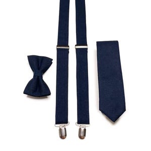 MARINE Linen Necktie , Navy Blue Wedding Tie, Groomsmen Ties , Bow Tie , Suspenders , Pocket square , Kids tie and bow tie