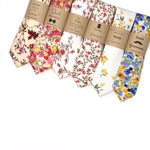 Rustic Floral Ties SET , Wild Flower Tie , Boho Wedding, White Floral Tie, Cinnamon Floral Tie, Rust Floral Tie , Groomsmen Gift
