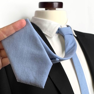 Dusty Blue Linen Tie , Dusty Blue Wedding Necktie , Groomsmen Ties , Bow Tie , Suspenders , Pocket square , Kids tie and bow tie