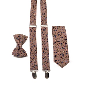 Brown Liberty Floral Necktie , Rustic Wild flower Tie, Wedding Necktie ,Bow Tie , Suspenders , Pocket square , Kids tie and bow tie