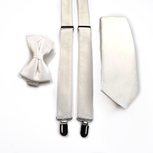 VELVET White Ivory Tie, White Velvet Necktie, Wedding Velvet Necktie , Bow Tie , Suspenders , Pocket square , Kids tie and bow tie