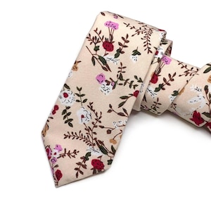 Cream Rustic Floral Necktie , Rust Orange Cinnamon floral Tie, Wedding Necktie , Bow Tie , Suspenders , Pocket square , Kids tie and bow tie