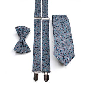 Liberty GREY Floral Tie, Rustic Wild flower Necktie , Wedding Necktie ,Bow Tie , Suspenders , Pocket square , Kids tie and bow tie