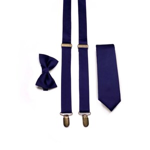 SILK Navy Blue Necktie, Marine Wedding Silk Tie , Groomsmen Ties , wedding gifts, Bow Tie , Suspenders , Pocket square , Kids tie