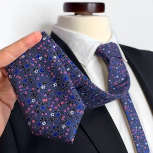Marine Liberty Navy Blue Floral Necktie , Rustic Wild flower Tie, Wedding Necktie ,Bow Tie , Suspenders , Pocket square , Kids tie